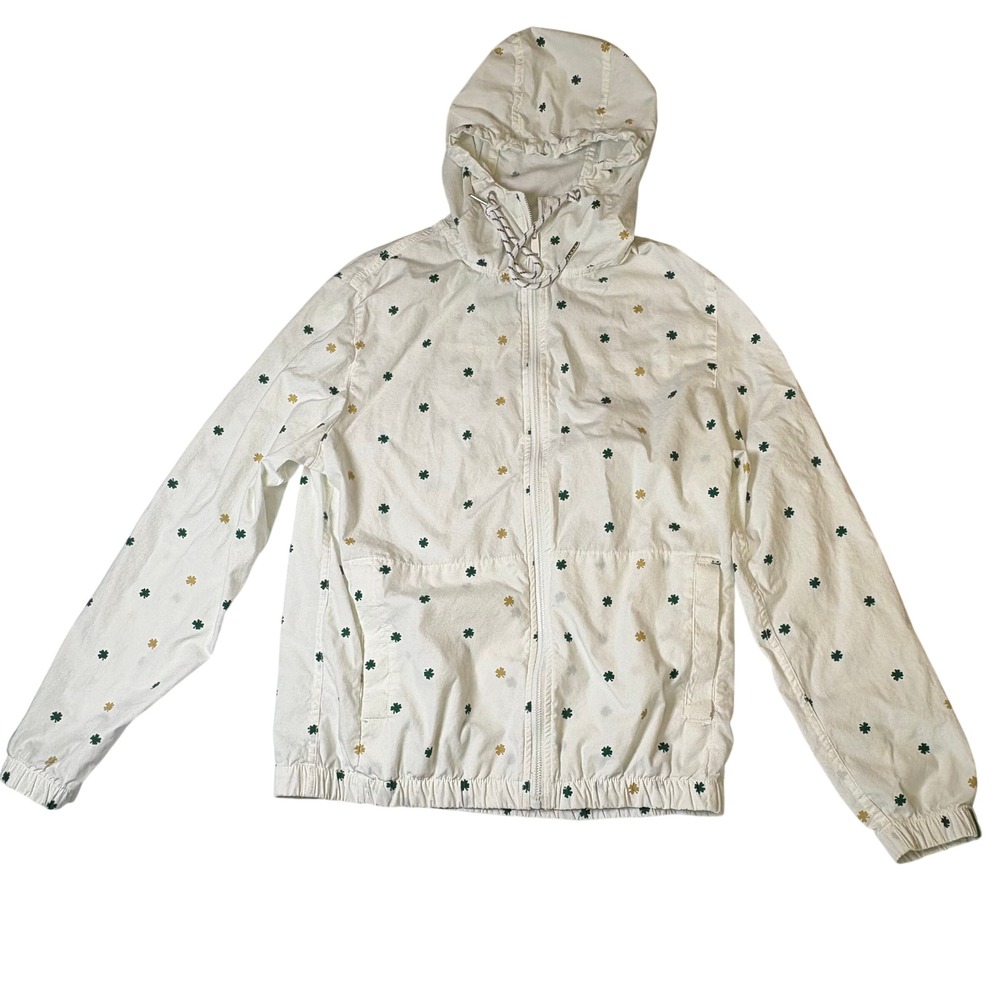 Denim & Flower Ricky Singh Shamrock Clover Print Hooded Zip Jacket White Mens S